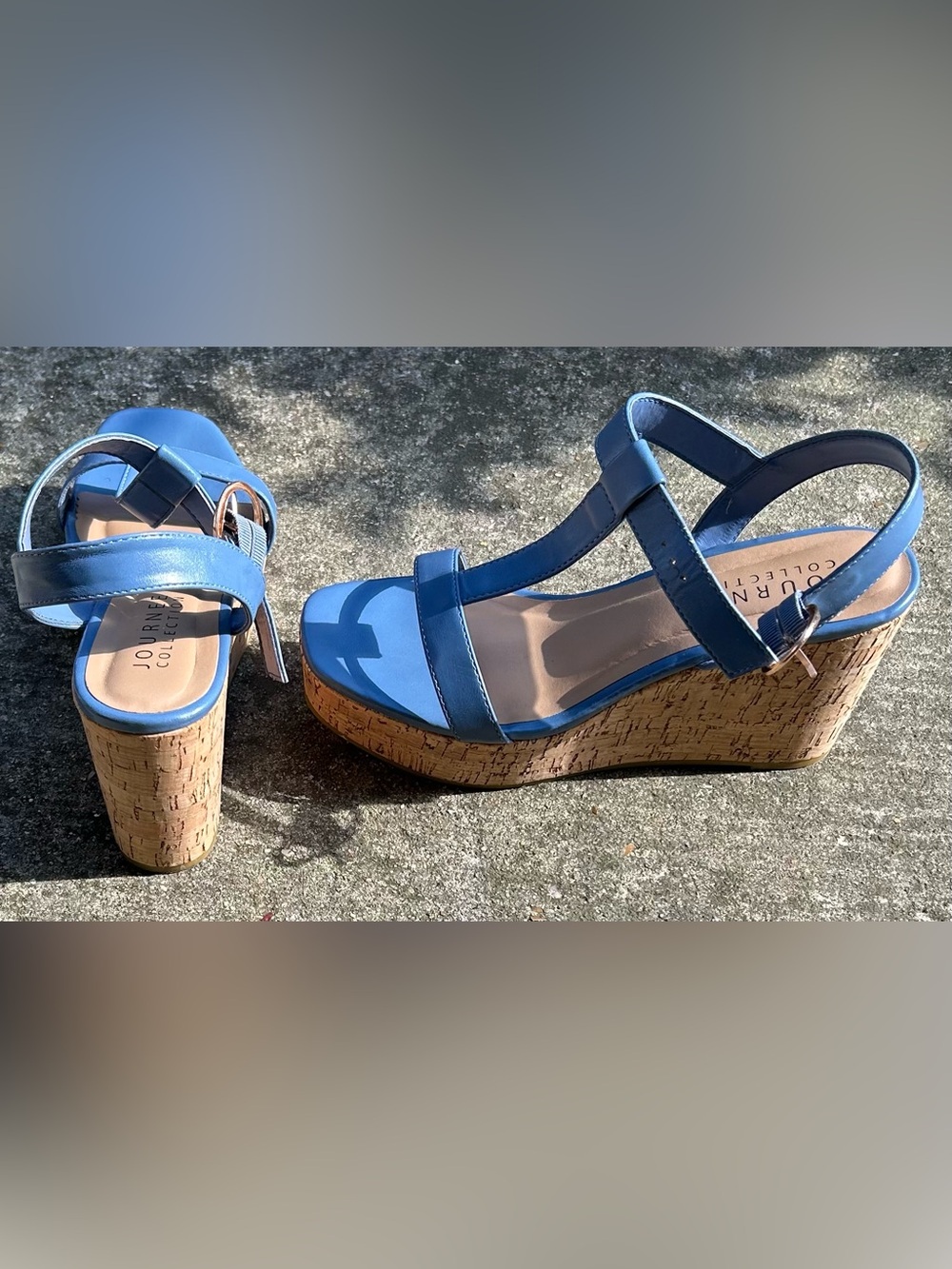 Journee Collection Blue Cork Wedge Sandals